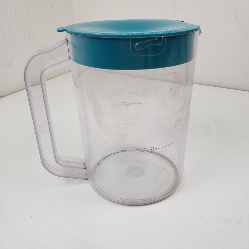 West Bend Iced Tea Maker Replacement Pitcher Carafe‎ with Teal Lid Clear Plastic